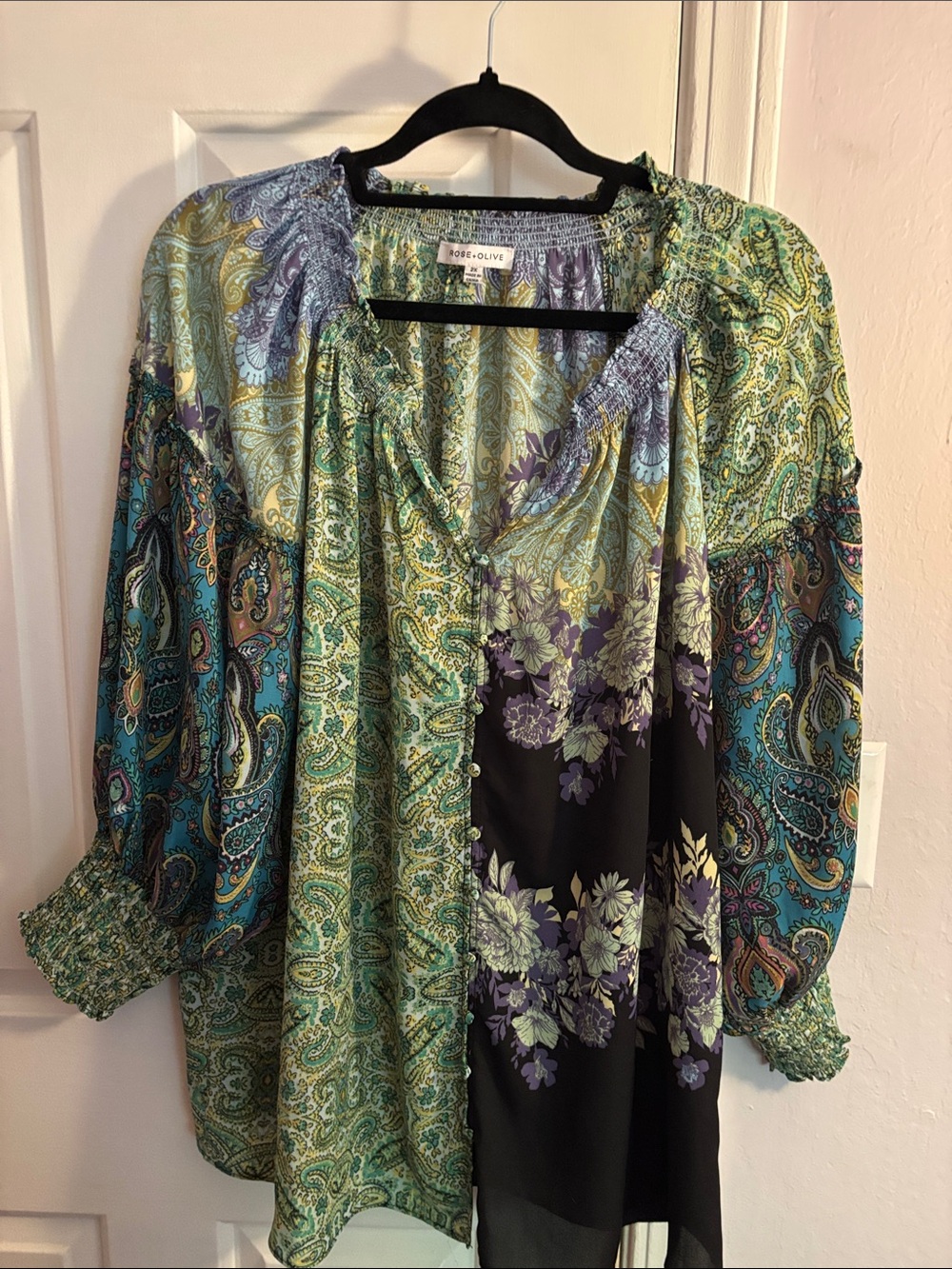 Rose & Olive Green and Teal Paisley & Floral Tunic
